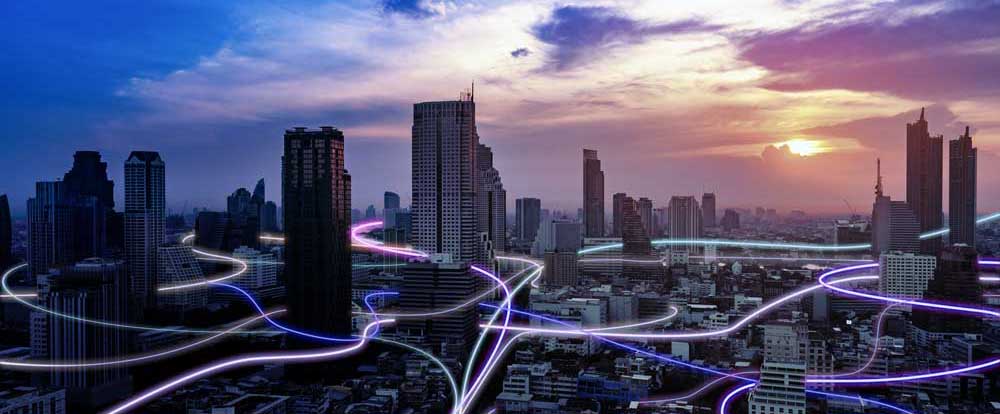 City fibre network at dusk